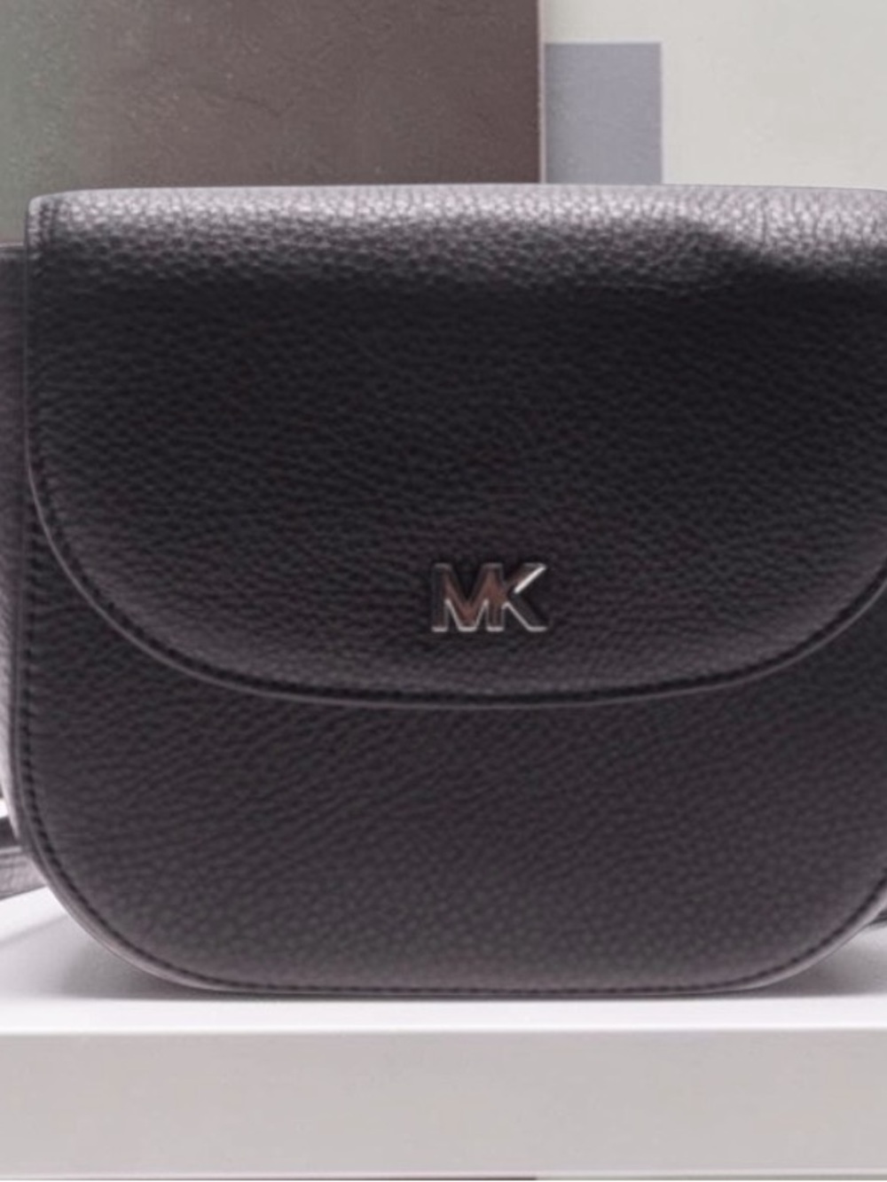 Michael Kors Mott Black Pebbled Leather Saddle Crossbody - Picture 10 of 14